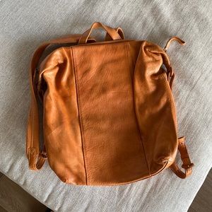 Genten Supple Leather Backpack in Cognac Color